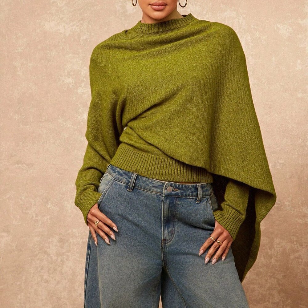 Green Turtleneck Fitted Women's Sweater